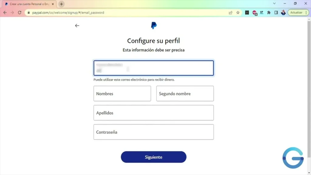 Registro no sistema de pagamento PayPal